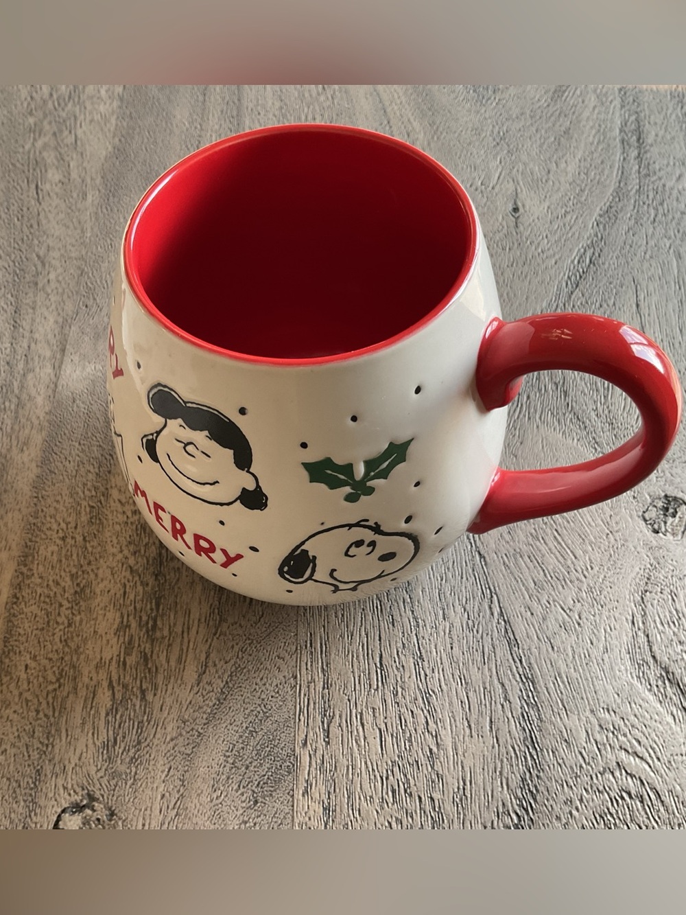 Gibson Peanuts Ceramic Holiday Merry” Red Mug With Snoopy, Lucy, & Sally